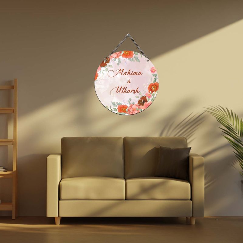 Personalized Floral Theme Wall Hanging Custom with Name   Wedding, Anniversary & Housewarming Gift   Bedroom, Living Room & Home Main Door Decor